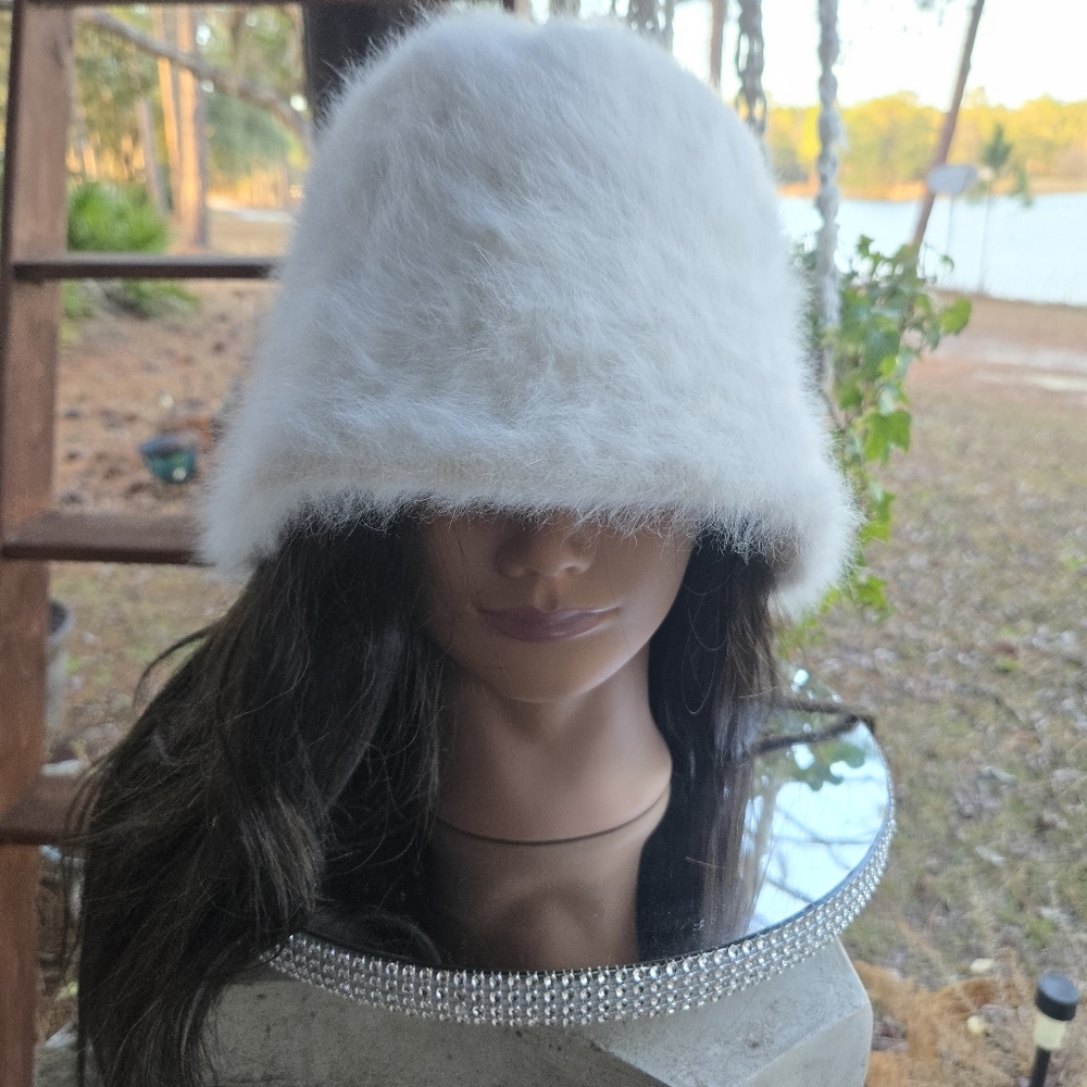 Cream Angora Bucket Hat